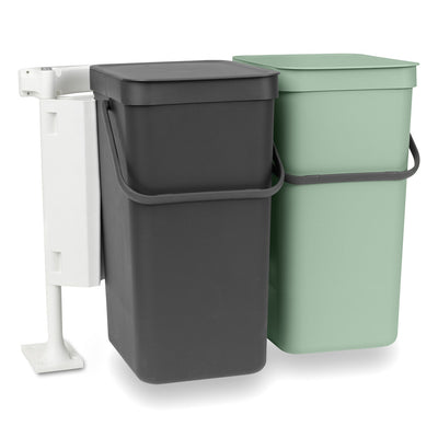 Inbouwafvalemmer Sort & Go 2x16L | Brabantia  | Afvalscheiding | Groen/Donkergrijs
