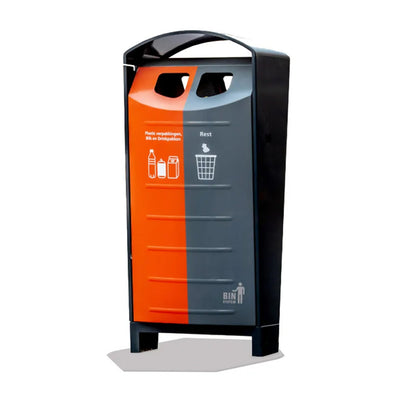 Buitenafvalbak 2x50L | BINsolumn | Buitengebruik | Afvalscheiding | Grijs/Zwart/Oranje