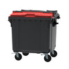 Container 1100L split deksel  | Buitengebruik | Grijs/Rood